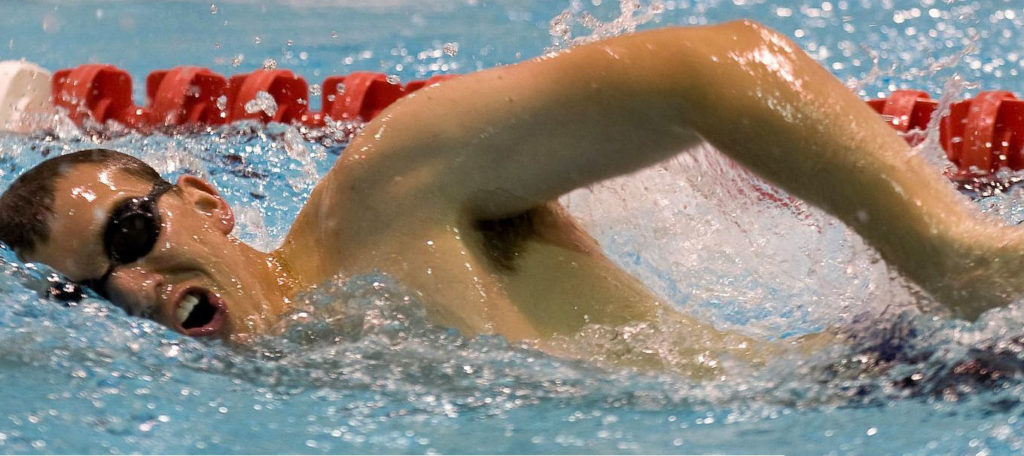 Swimmer doing front crawl in the lanes at Roscommon Leisure Centre