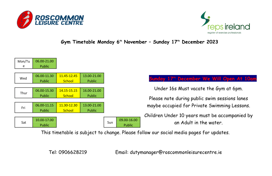 Leisure Centre Opening Hours